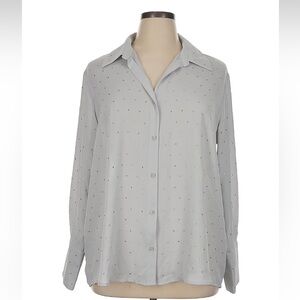 NWT Worthington Light Gray Button Down Shirt with Rhinestone Detail